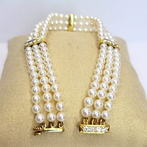 X-mas Sale!! 18kt Real Saltwater Pearls And Diamond Bracelet